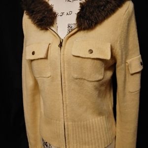 Adorable tan faux fur trimmed sweater
